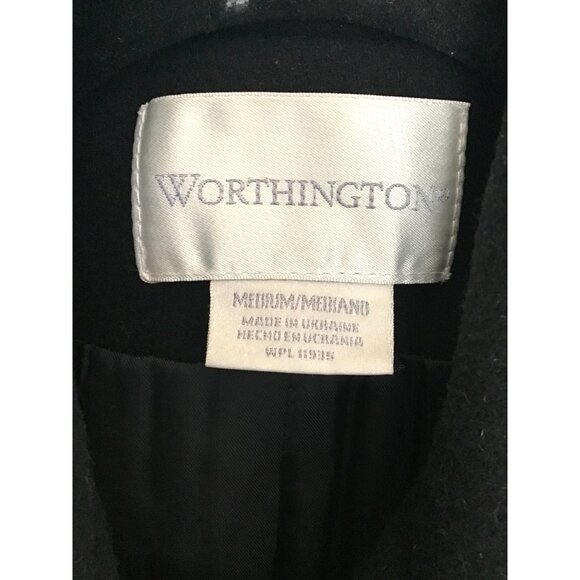 WORTHINGTON- WOMENS BLACK 98% WOOLBUTTON CLOSURE POCKETS COAT JACKET SIZE MEDIUM - Picture 3 of 8